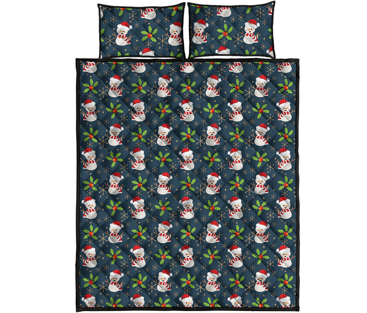 Santa Snowman Pattern Print Quilt Bed Set