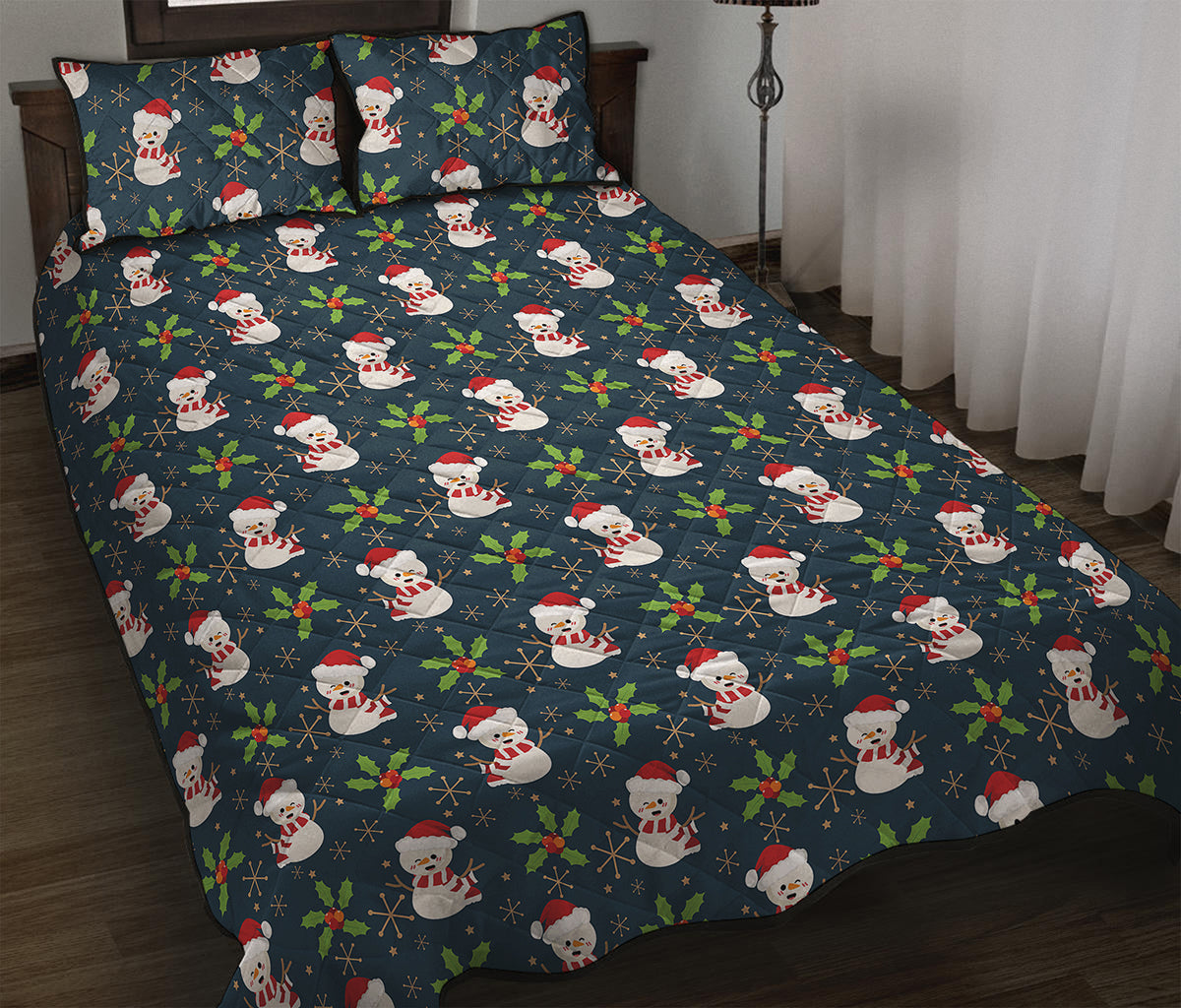 Santa Snowman Pattern Print Quilt Bed Set