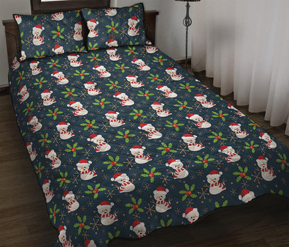 Santa Snowman Pattern Print Quilt Bed Set