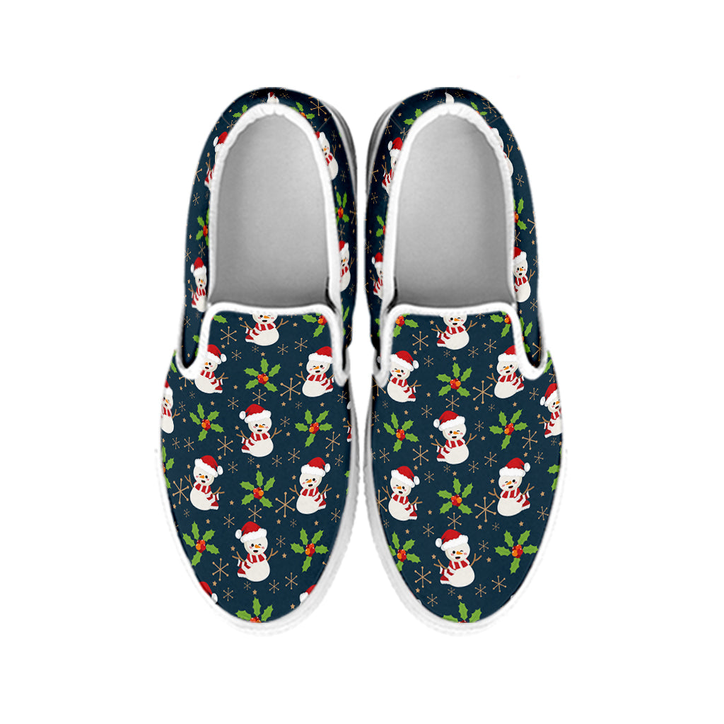 Santa Snowman Pattern Print White Slip On Shoes