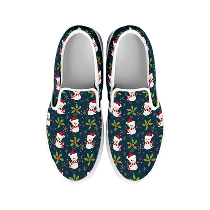 Santa Snowman Pattern Print White Slip On Shoes