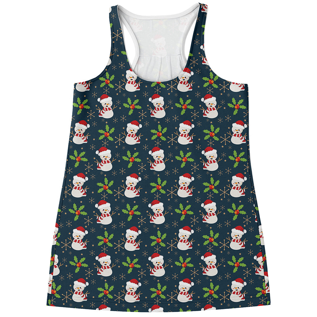 Santa Snowman Pattern Print Women's Racerback Tank Top