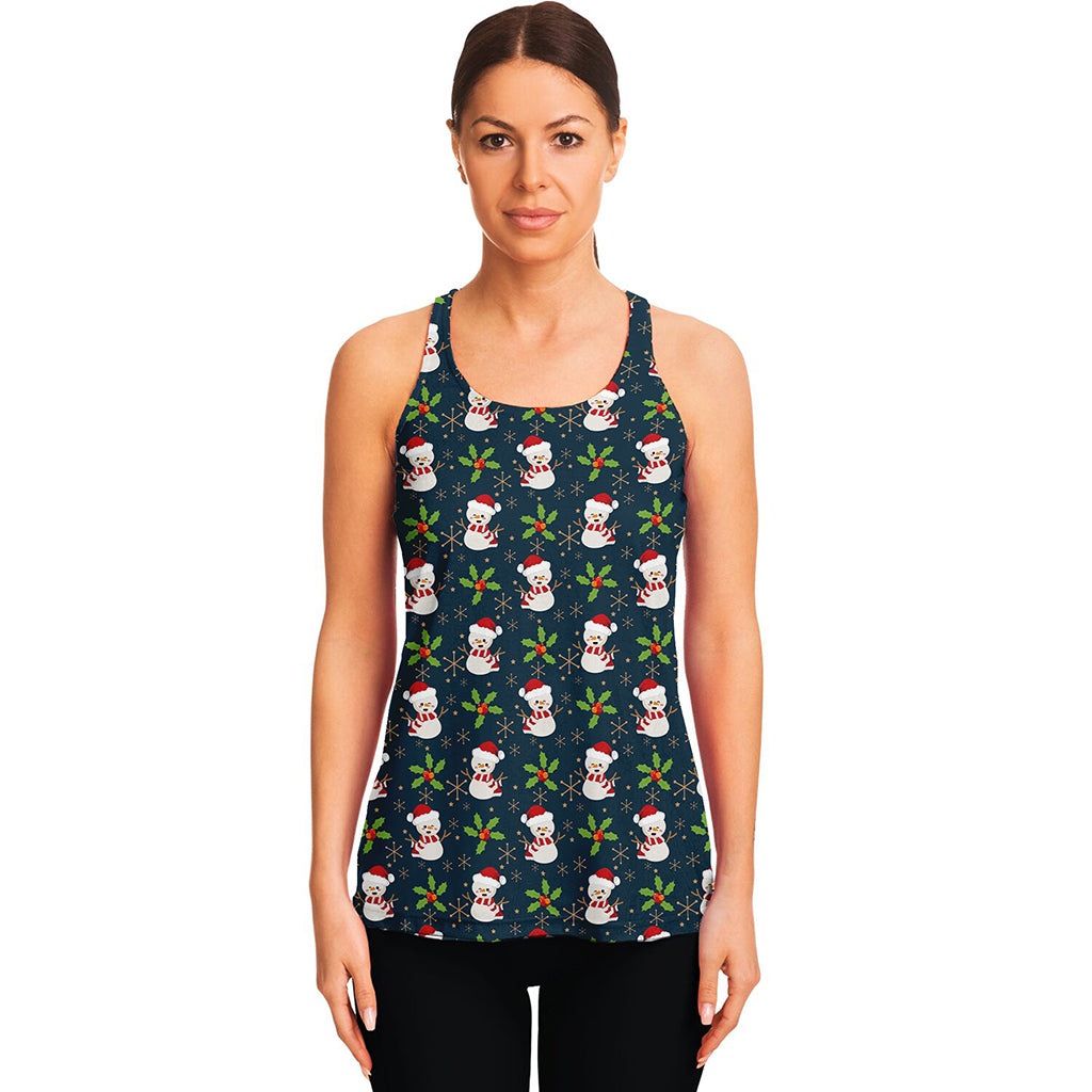 Santa Snowman Pattern Print Women's Racerback Tank Top