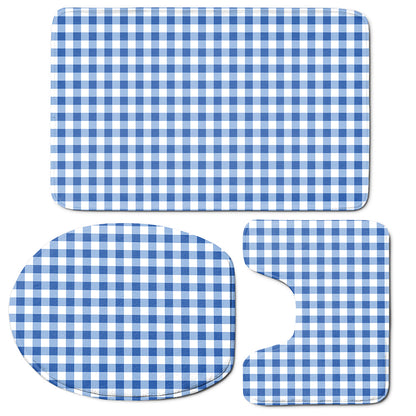 Sapphire Blue Check Pattern Print 3 Piece Bath Mat Set