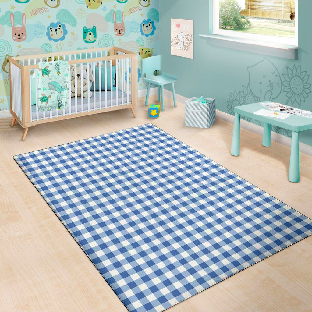 Sapphire Blue Check Pattern Print Area Rug