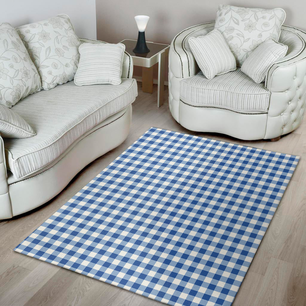 Sapphire Blue Check Pattern Print Area Rug
