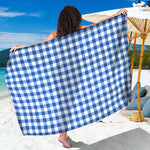 Sapphire Blue Check Pattern Print Beach Sarong Wrap