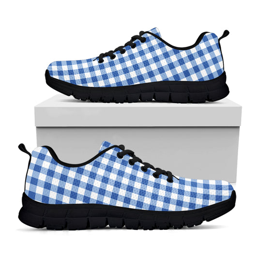 Sapphire Blue Check Pattern Print Black Sneakers