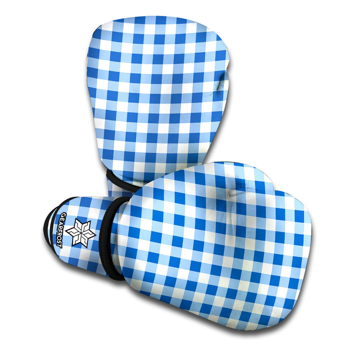 Sapphire Blue Check Pattern Print Boxing Gloves
