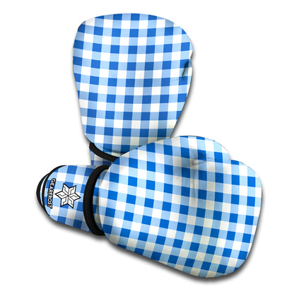 Sapphire Blue Check Pattern Print Boxing Gloves