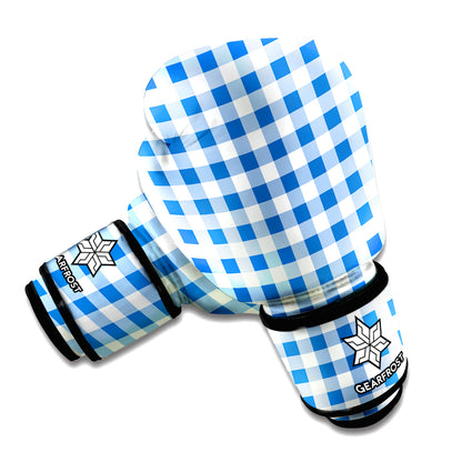 Sapphire Blue Check Pattern Print Boxing Gloves