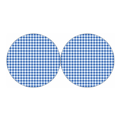 Sapphire Blue Check Pattern Print Car Coasters