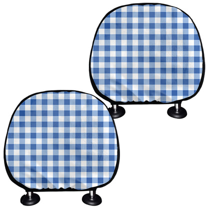 Sapphire Blue Check Pattern Print Car Headrest Covers