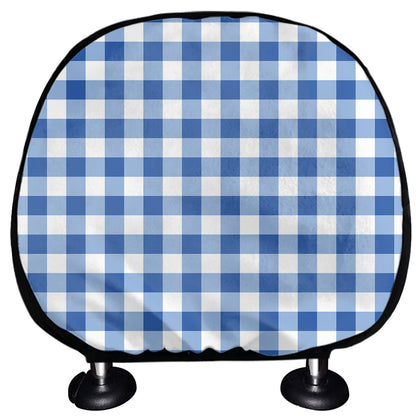 Sapphire Blue Check Pattern Print Car Headrest Covers