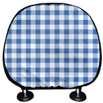 Sapphire Blue Check Pattern Print Car Headrest Covers