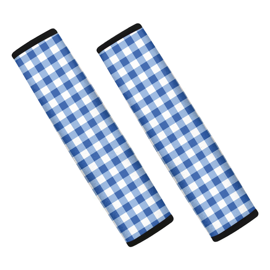 Sapphire Blue Check Pattern Print Car Seat Belt Covers