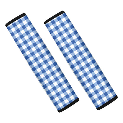 Sapphire Blue Check Pattern Print Car Seat Belt Covers