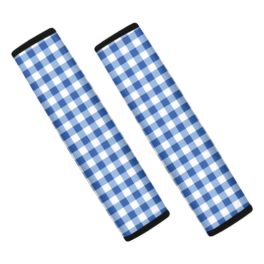 Sapphire Blue Check Pattern Print Car Seat Belt Covers