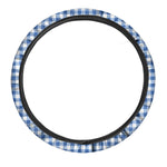 Sapphire Blue Check Pattern Print Car Steering Wheel Cover