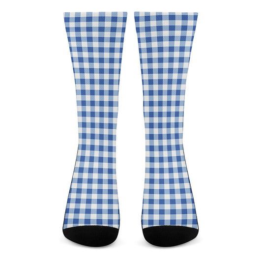 Sapphire Blue Check Pattern Print Crew Socks