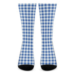 Sapphire Blue Check Pattern Print Crew Socks