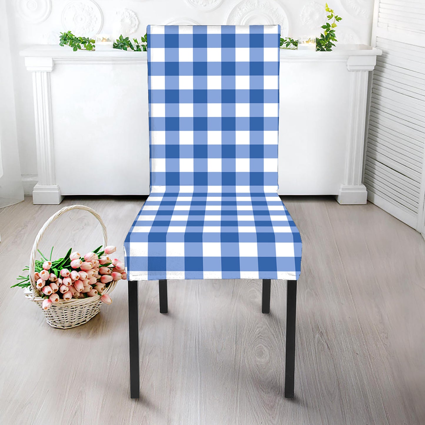 Sapphire Blue Check Pattern Print Dining Chair Slipcover