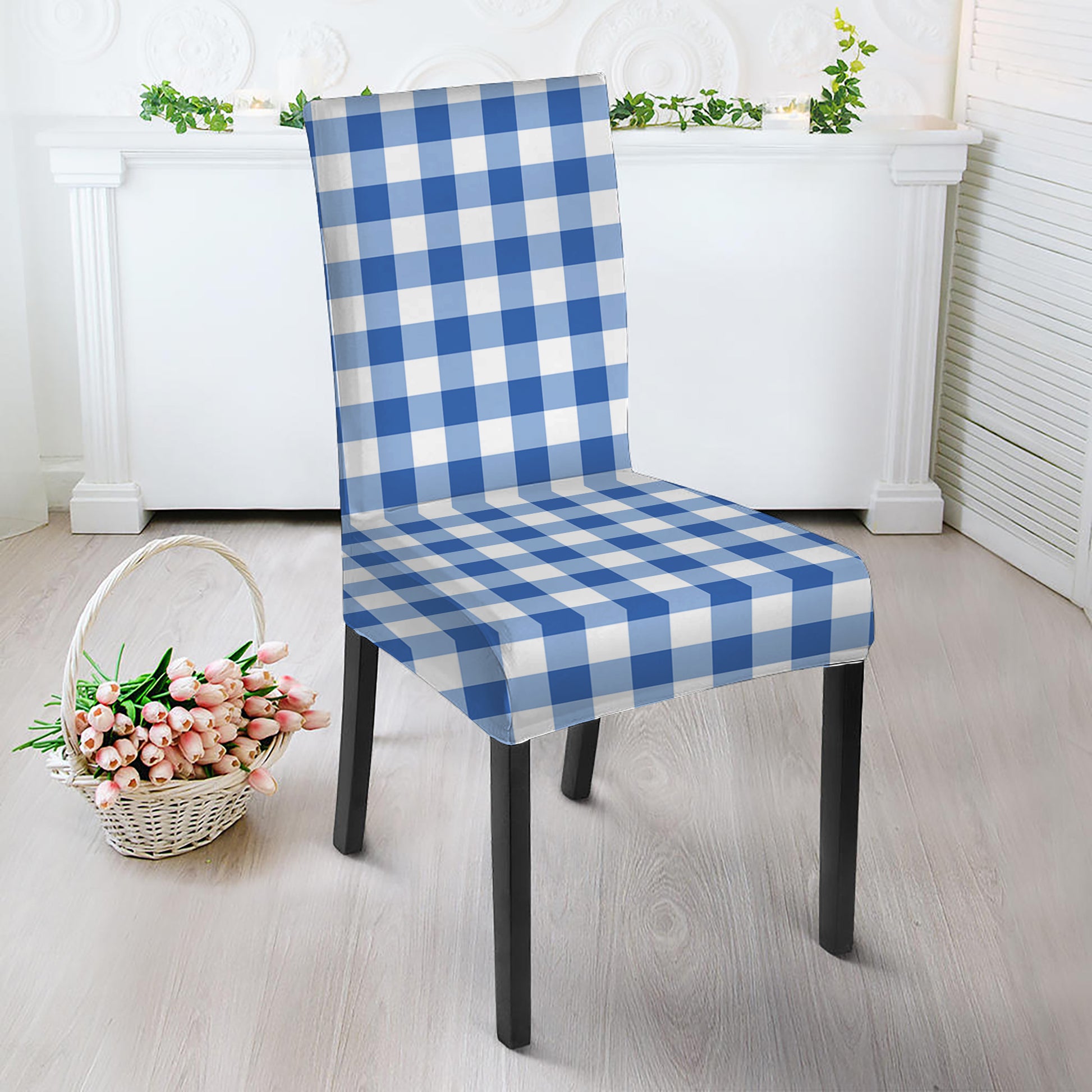Sapphire Blue Check Pattern Print Dining Chair Slipcover