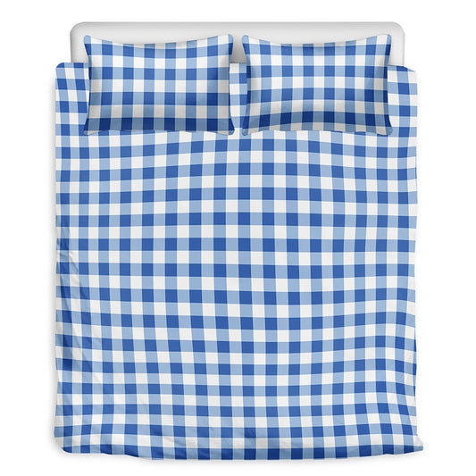 Sapphire Blue Check Pattern Print Duvet Cover Bedding Set