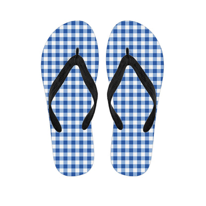 Sapphire Blue Check Pattern Print Flip Flops