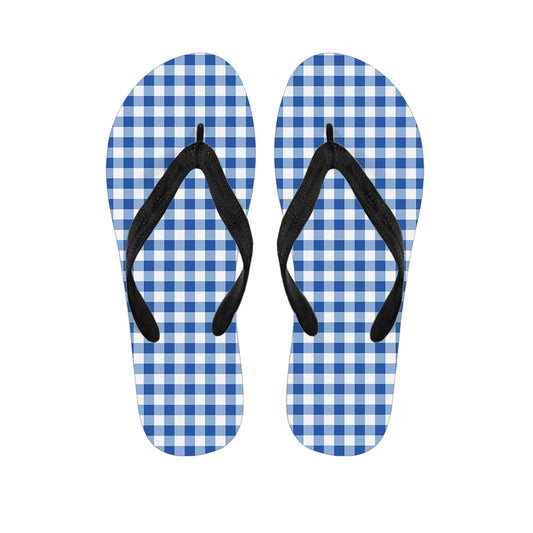 Sapphire Blue Check Pattern Print Flip Flops