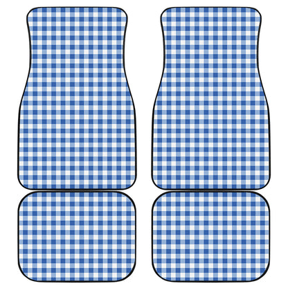 Sapphire Blue Check Pattern Print Front and Back Car Floor Mats