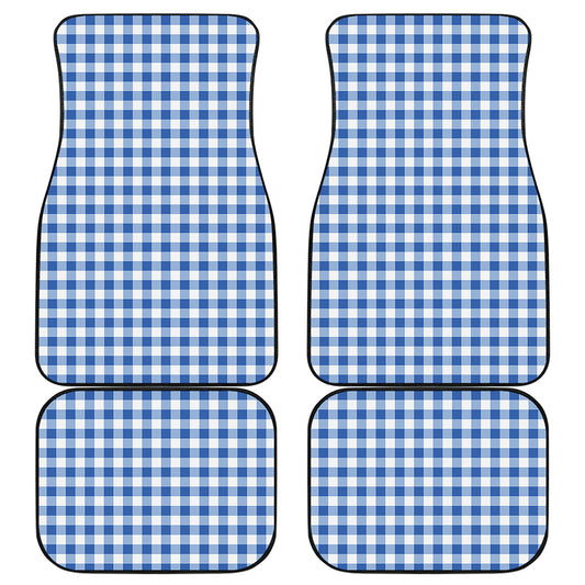Sapphire Blue Check Pattern Print Front and Back Car Floor Mats
