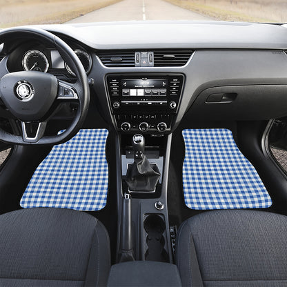 Sapphire Blue Check Pattern Print Front and Back Car Floor Mats