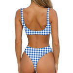 Sapphire Blue Check Pattern Print Front Bow Tie Bikini