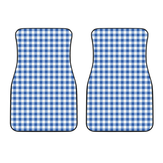 Sapphire Blue Check Pattern Print Front Car Floor Mats