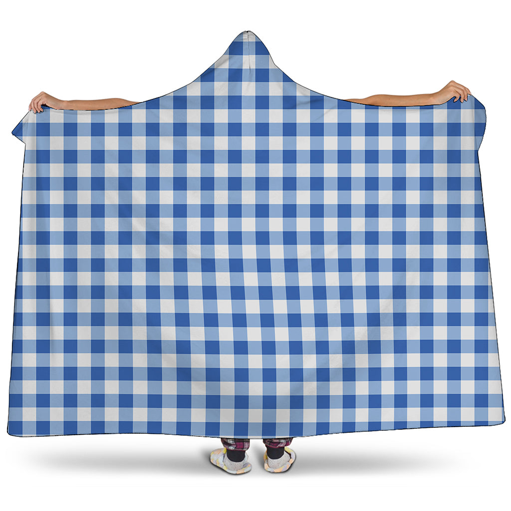 Sapphire Blue Check Pattern Print Hooded Blanket