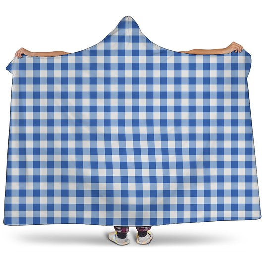 Sapphire Blue Check Pattern Print Hooded Blanket