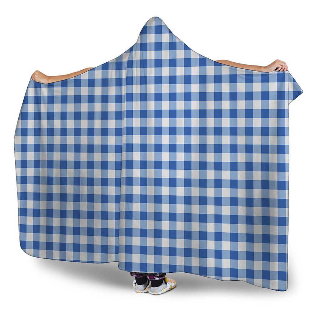 Sapphire Blue Check Pattern Print Hooded Blanket