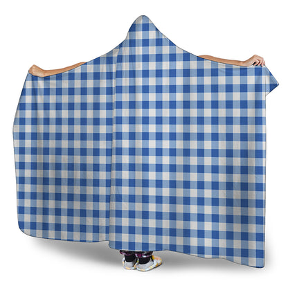 Sapphire Blue Check Pattern Print Hooded Blanket