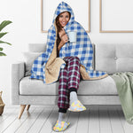 Sapphire Blue Check Pattern Print Hooded Blanket
