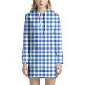 Sapphire Blue Check Pattern Print Pullover Hoodie Dress