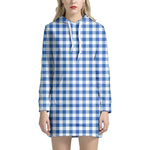 Sapphire Blue Check Pattern Print Hoodie Dress