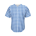 Sapphire Blue Check Pattern Print Men's Baseball Jersey