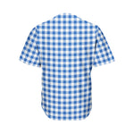 Sapphire Blue Check Pattern Print Men's Baseball Jersey