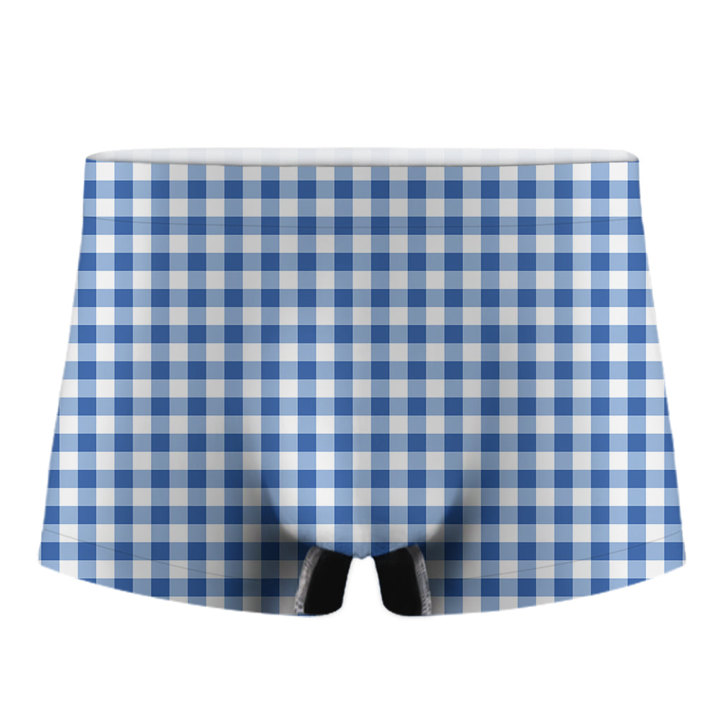 Sapphire Blue Check Pattern Print Men's Boxer Briefs