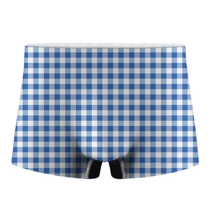 Sapphire Blue Check Pattern Print Men's Boxer Briefs
