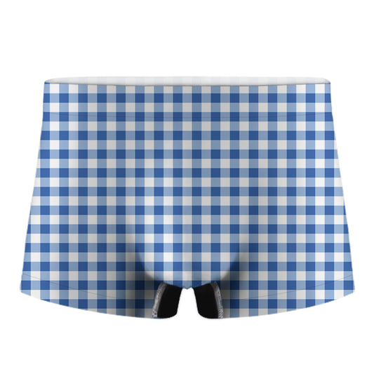 Sapphire Blue Check Pattern Print Men's Boxer Briefs