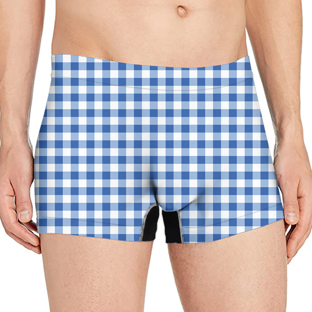 Sapphire Blue Check Pattern Print Men's Boxer Briefs