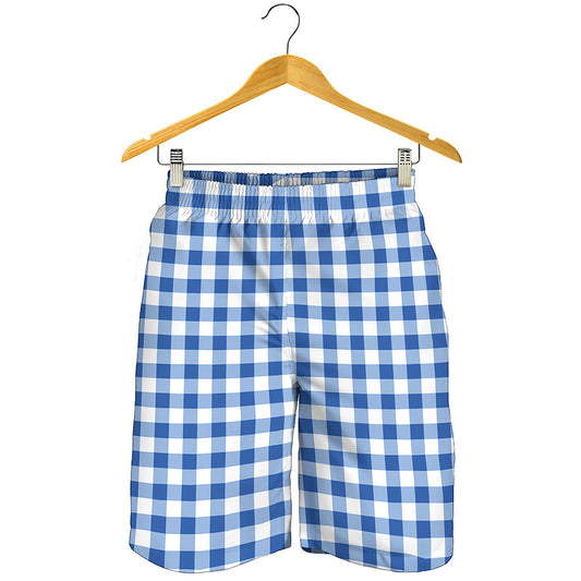 Sapphire Blue Check Pattern Print Men's Shorts