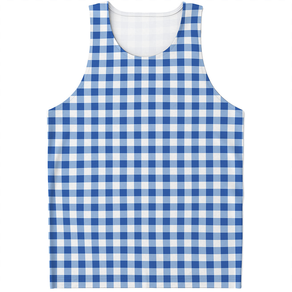 Sapphire Blue Check Pattern Print Men's Tank Top
